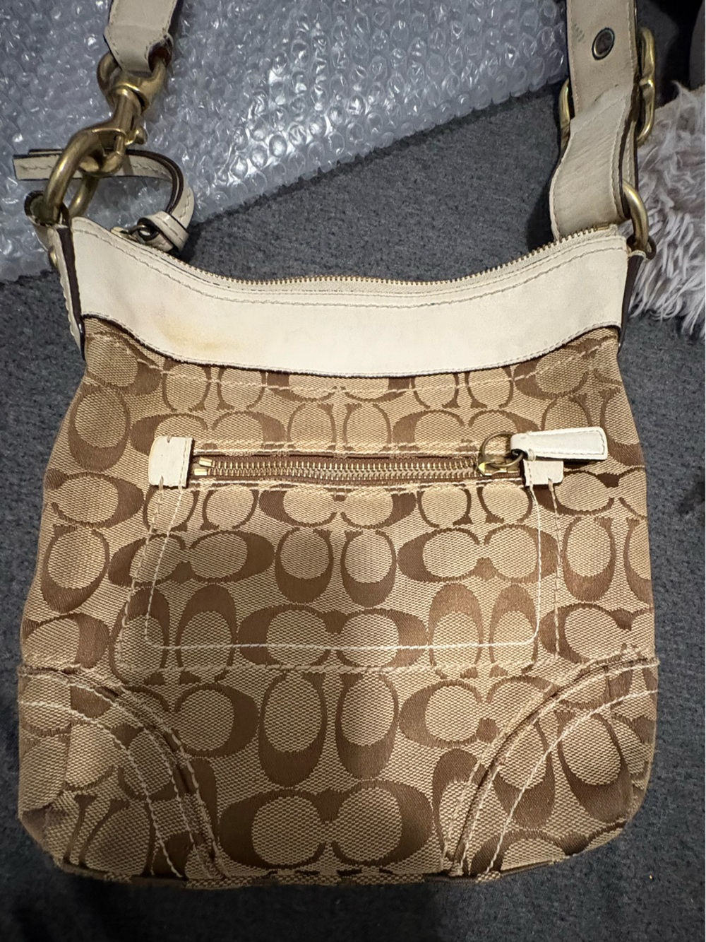 Coach Khaki and Sand Signature Canvas Shoulder Bag